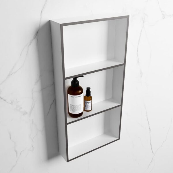 MONDIAZ EASY Nis 59,5x29,5cm in solid surface kleur DarkGrey | Talc. 3 vakken geschikt voor in- of opbouw