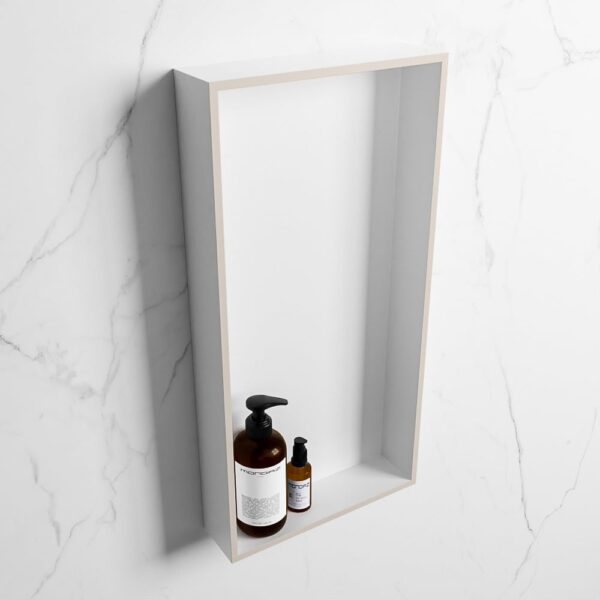 MONDIAZ EASY Nis 59,5x29,5cm in solid surface kleur Linen | Talc. 1 vak geschikt voor in- of opbouw