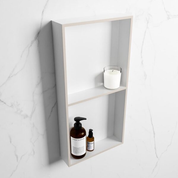 MONDIAZ EASY Nis 59,5x29,5cm in solid surface kleur Linen | Talc. 2 vakken geschikt voor in- of opbouw