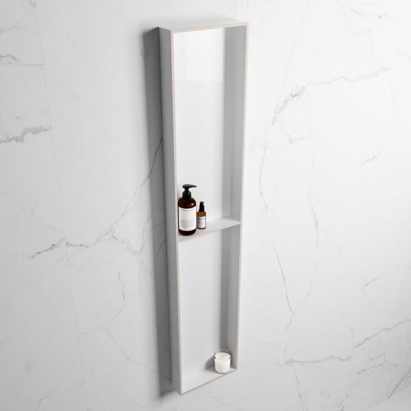 MONDIAZ EASY Nis 89,5x29,5cm in solid surface kleur Linen | Talc. 2 vakken geschikt voor in- of opbouw