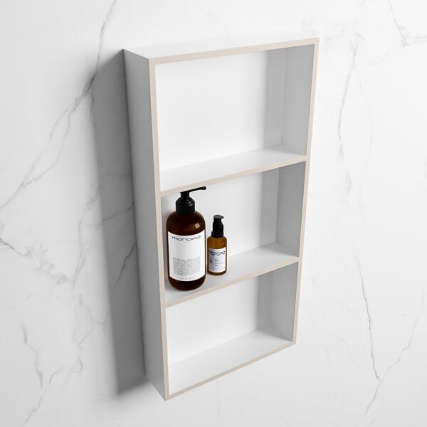 MONDIAZ EASY Nis 59,5x29,5cm in solid surface kleur Linen | Talc. 3 vakken geschikt voor in- of opbouw
