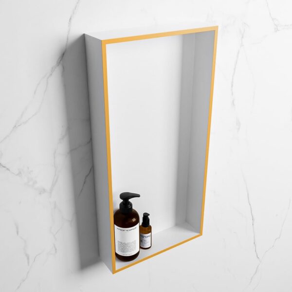 MONDIAZ EASY Nis 59,5x29,5cm in solid surface kleur Ocher | Talc. 1 vak geschikt voor in- of opbouw