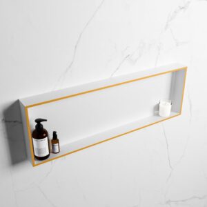 MONDIAZ EASY Nis 89,5x29,5cm in solid surface kleur Ocher | Talc. 1 vak geschikt voor in- of opbouw