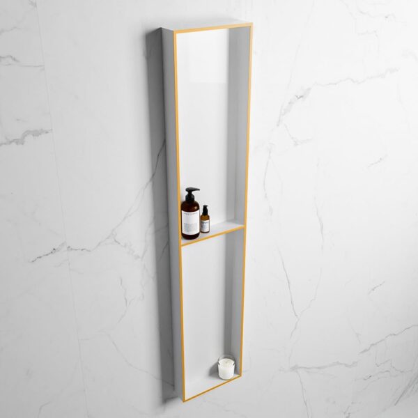 MONDIAZ EASY Nis 89,5x29,5cm in solid surface kleur Ocher | Talc. 2 vakken geschikt voor in- of opbouw