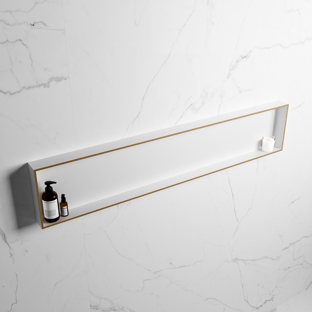 MONDIAZ EASY Nis 149,5x29,5cm in solid surface kleur Oro | Talc. 1 vak geschikt voor in- of opbouw