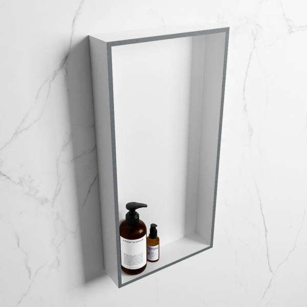 MONDIAZ EASY Nis 59,5x29,5cm in solid surface kleur Plata | Talc. 1 vak geschikt voor in- of opbouw