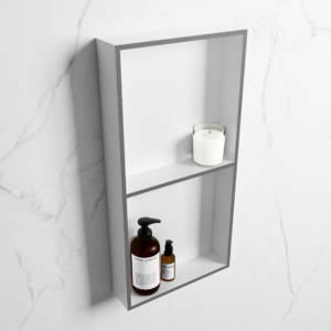 MONDIAZ EASY Nis 59,5x29,5cm in solid surface kleur Plata | Talc. 2 vakken geschikt voor in- of opbouw