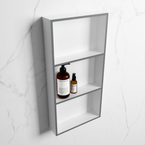 MONDIAZ EASY Nis 59,5x29,5cm in solid surface kleur Plata | Talc. 3 vakken geschikt voor in- of opbouw