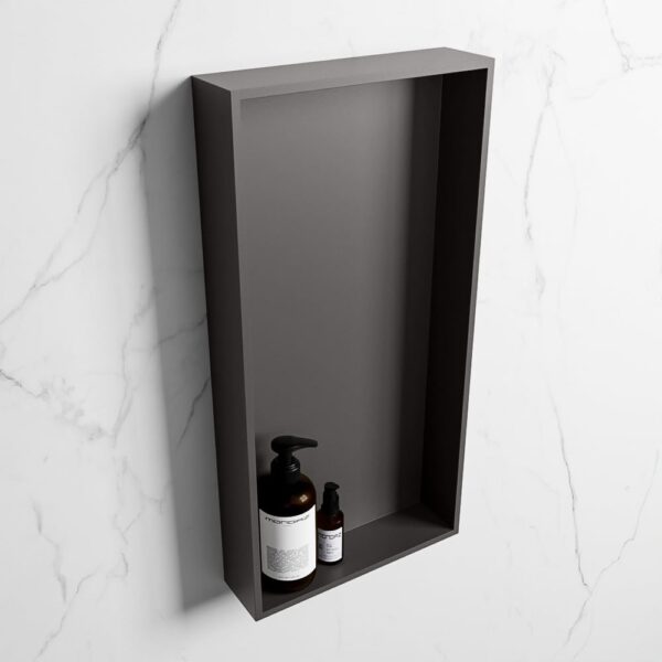 MONDIAZ EASY Nis 59,5x29,5cm in solid surface kleur DarkGrey | DarkGrey. 1 vak geschikt voor in- of opbouw