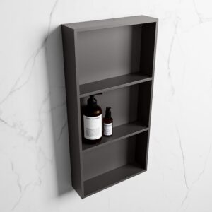 MONDIAZ EASY Nis 59,5x29,5cm in solid surface kleur DarkGrey | DarkGrey. 3 vakken geschikt voor in- of opbouw