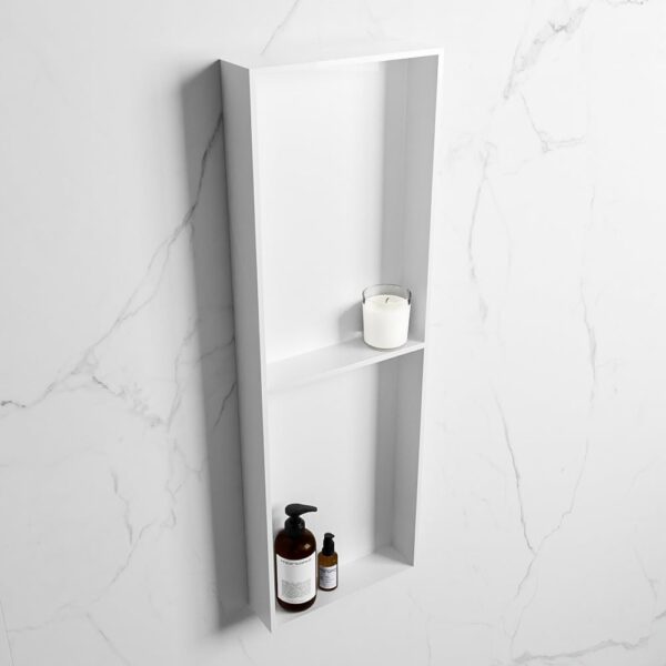 MONDIAZ EASY Nis 149,5x29,5cm in solid surface kleur Talc | Talc. 2 vakken geschikt voor in- of opbouw