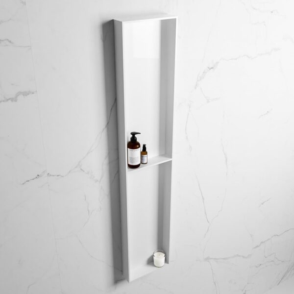 MONDIAZ EASY Nis 89,5x29,5cm in solid surface kleur Talc | Talc. 2 vakken geschikt voor in- of opbouw