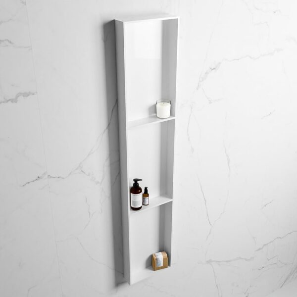 MONDIAZ EASY Nis 149,5x29,5cm in solid surface kleur Talc | Talc. 3 vakken geschikt voor in- of opbouw
