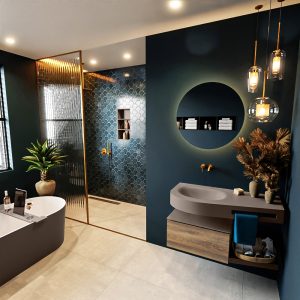MONDIAZ RIVA 100cm badmeubel onderkast / planchet kleur Dark_Brown_Grey met 1 lade. Wastafel DULCET links 0 kraangaten kleur Smoke.