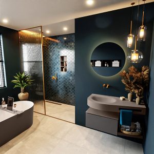 MONDIAZ RIVA 100cm badmeubel onderkast / planchet kleur Dark_Grey met 1 lade. Wastafel DULCET links 0 kraangaten kleur Smoke.