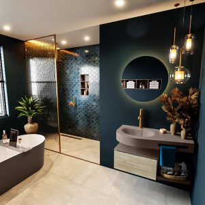 MONDIAZ RIVA 100cm badmeubel onderkast / planchet kleur Light_Brown_Grey met 1 lade. Wastafel DULCET links 1 kraangat kleur Smoke.