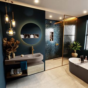 MONDIAZ RIVA 120cm badmeubel onderkast / planchet kleur Light_Brown_Grey met 1 lade. Wastafel DULCET rechts 1 kraangat kleur Smoke.