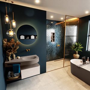 MONDIAZ RIVA 100cm badmeubel onderkast / planchet kleur Underlayment met 1 lade. Wastafel DULCET rechts 0 kraangaten kleur Smoke.