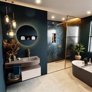 MONDIAZ RIVA 100cm badmeubel onderkast / planchet kleur Underlayment met 1 lade. Wastafel DULCET rechts 1 kraangat kleur Smoke.