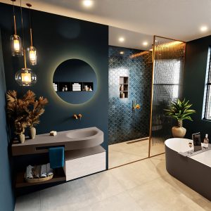 MONDIAZ RIVA 120cm badmeubel onderkast / planchet kleur Underlayment met 1 lade. Wastafel DULCET rechts 0 kraangaten kleur Smoke.