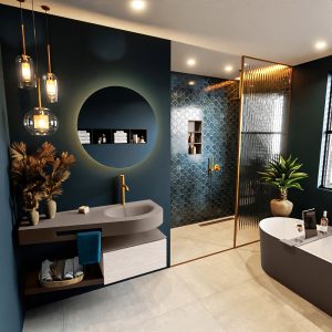 MONDIAZ RIVA 120cm badmeubel onderkast / planchet kleur Underlayment met 1 lade. Wastafel DULCET rechts 1 kraangat kleur Smoke.