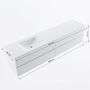 MONDIAZ VICA 200cm badmeubel onderkast Clay 4 lades. Wastafel CLOUD links 1 kraangat, kleur Talc met spiegel LED.
