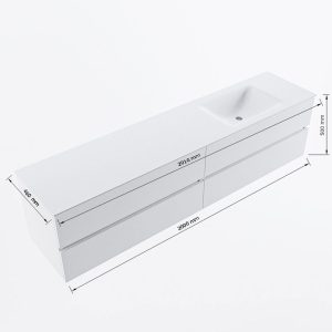 MONDIAZ VICA 200cm badmeubel onderkast Cale 4 lades. Wastafel CLOUD rechts 1 kraangat, kleur Talc met spiegel LED.
