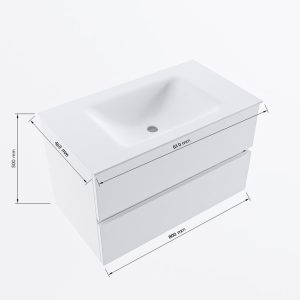 MONDIAZ VICA 80cm badmeubel onderkast Rust 2 lades. Wastafel CLOUD midden zonder kraangat, kleur Talc met spiegel LED.