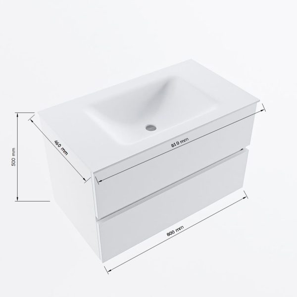 MONDIAZ VICA 80cm badmeubel onderkast Rust 2 lades. Wastafel CLOUD midden 1 kraangat, kleur Talc met spiegel LED.
