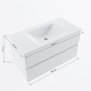 MONDIAZ VICA 90cm badmeubel onderkast Rosee 2 lades. Wastafel CLOUD midden zonder kraangat, kleur Talc met spiegel LED.