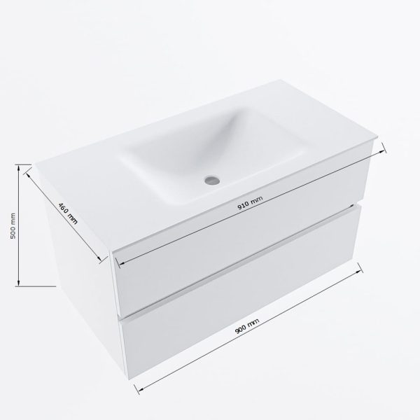 MONDIAZ VICA 90cm badmeubel onderkast Rosee 2 lades. Wastafel CLOUD midden zonder kraangat, kleur Talc met spiegel LED.