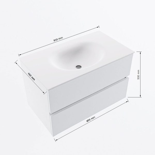MONDIAZ VICA 80cm badmeubel onderkast Rust 2 lades. Wastafel Moon midden 1 kraangat, kleur Talc met spiegel LED.