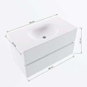 MONDIAZ VICA 90cm badmeubel onderkast Oro 2 lades. Wastafel Moon midden zonder kraangat, kleur Talc met spiegel LED.