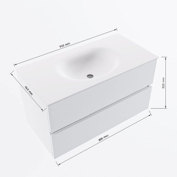 MONDIAZ VICA 90cm badmeubel onderkast Oro 2 lades. Wastafel Moon midden zonder kraangat, kleur Talc met spiegel LED.