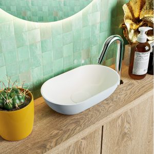 MONDIAZ POOLE solid surface opzetkom kleur Clay | Talc. Afmeting 30x18x8cm